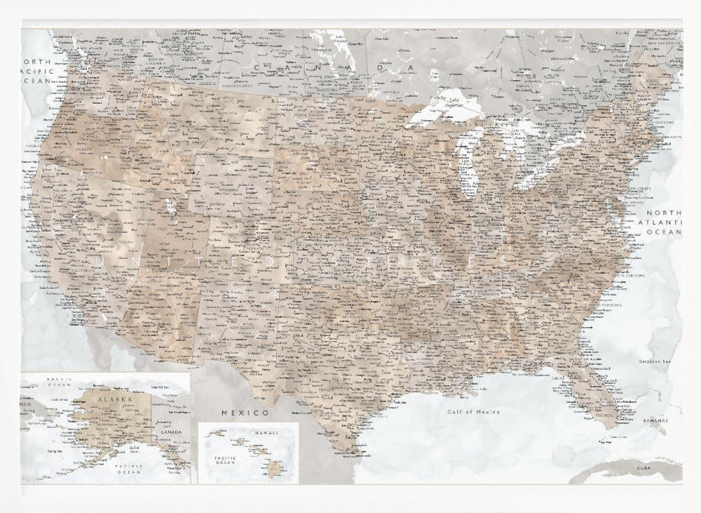 Highly detailed map of the United States, Calista Poster