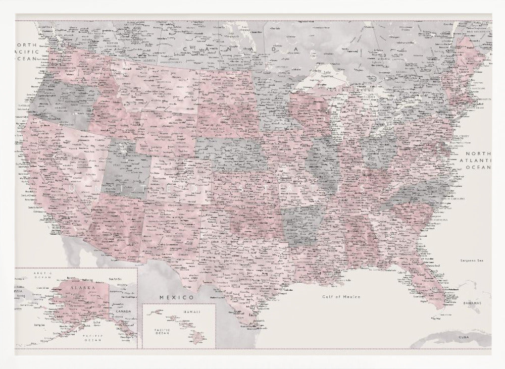 Highly detailed map of the United States, Madelia Poster