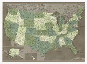 Highly detailed map of the United States, Camo Poster