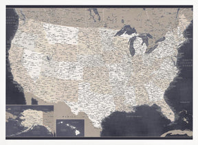 Highly detailed map of the United States, Glyn Poster