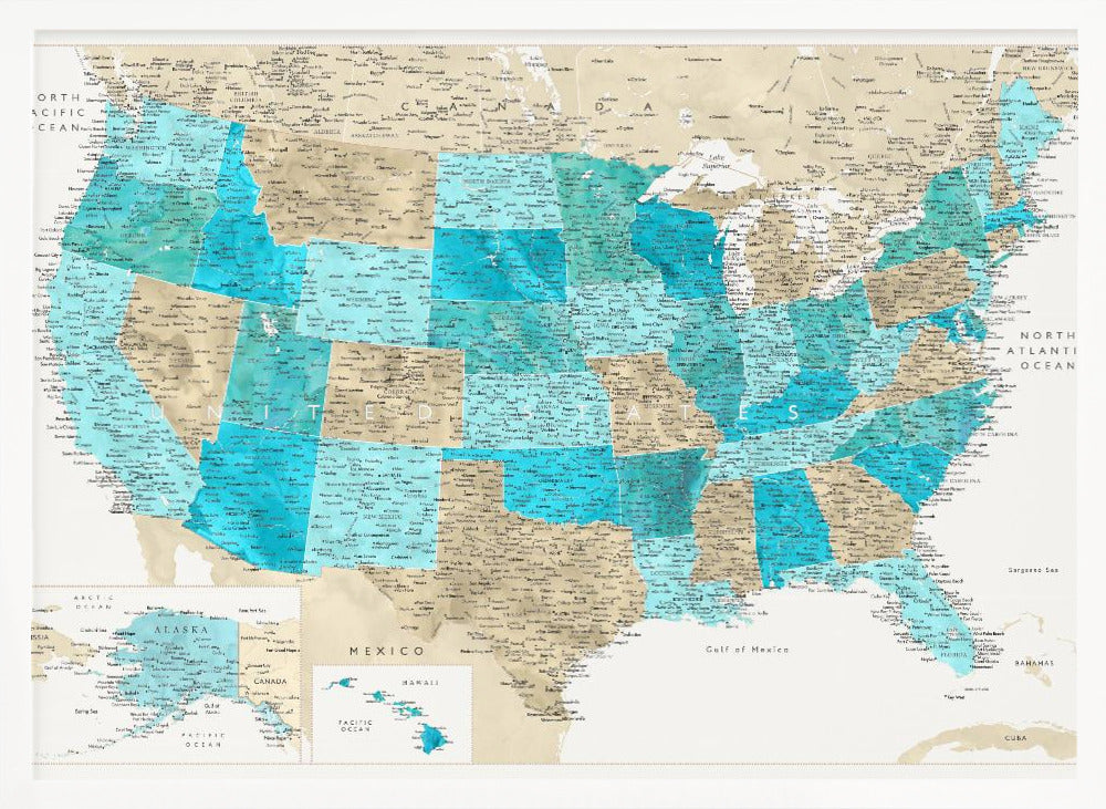 Highly detailed map of the United States, Uxia Poster