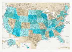 Highly detailed map of the United States, Uxia Poster