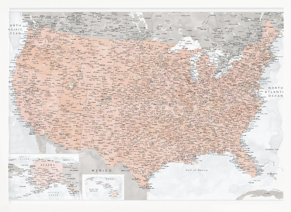 Highly detailed map of the United States, Lynette Poster