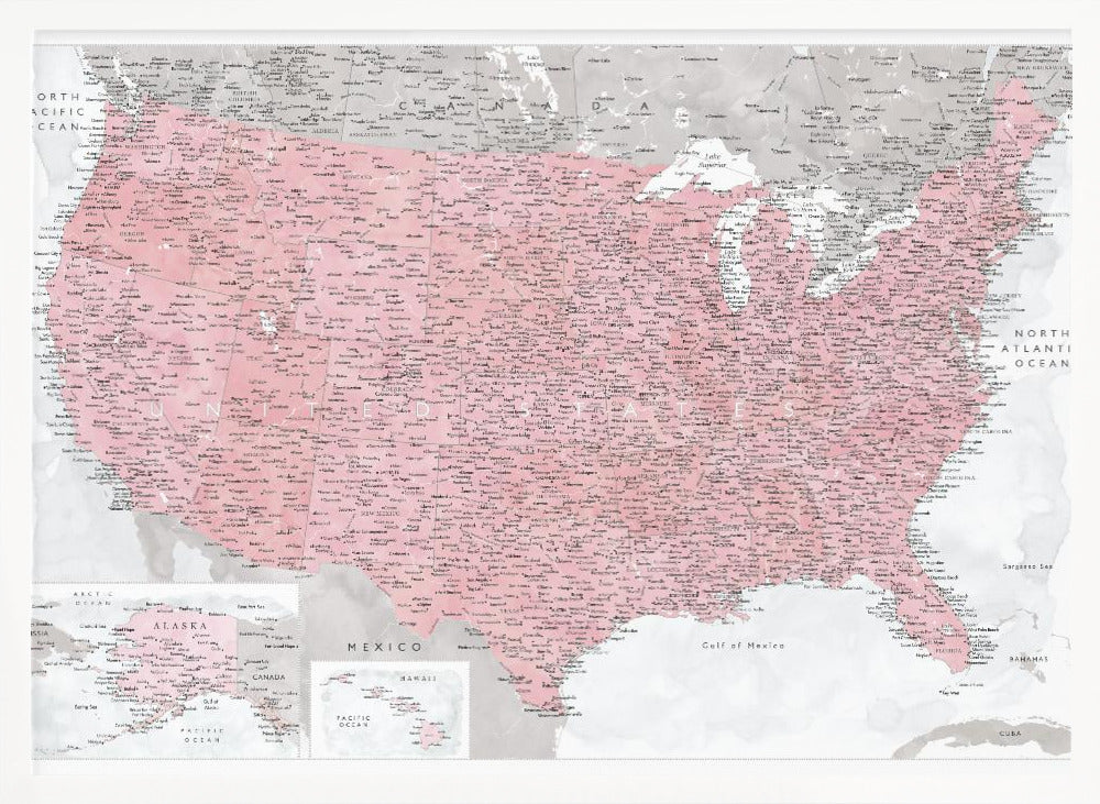 Highly detailed map of the United States, Gopi Poster