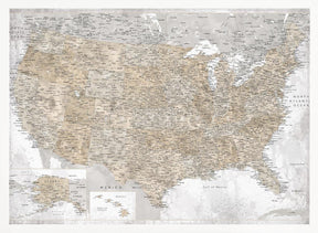 Highly detailed map of the United States, Kacia Poster