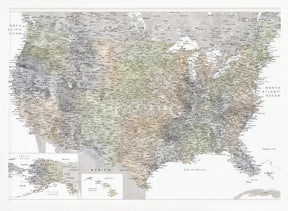 Highly detailed map of the United States, Habiki Poster