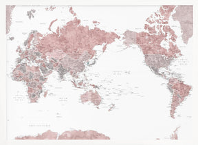 Pacific-centered world map with cities, Piper Poster