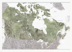 Detailed map of Canada in green watercolor, Helo Poster