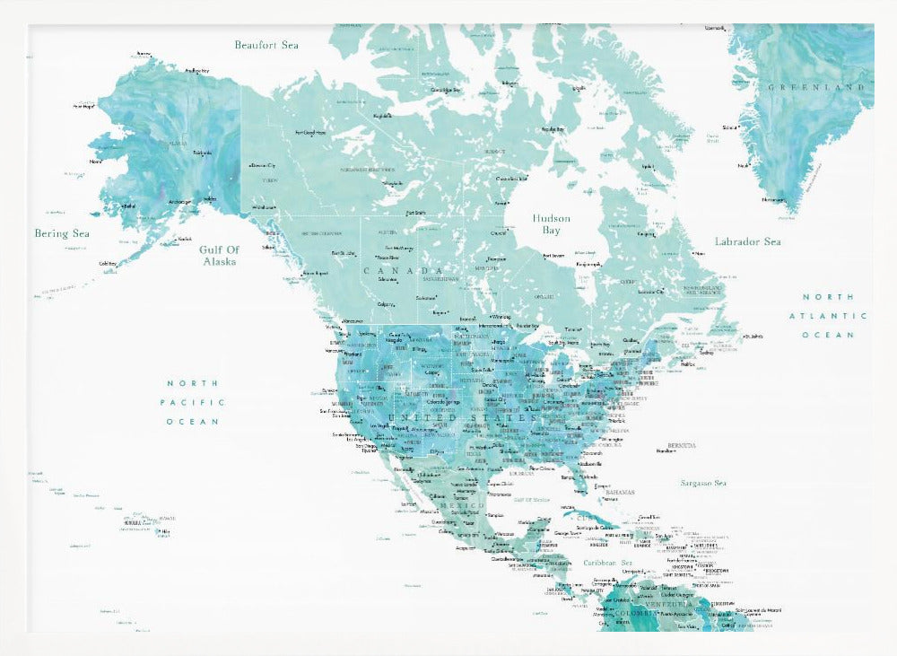 Map of North America in aquamarine watercolor Poster