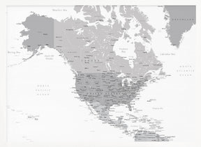 Gray map of North America with cities Poster