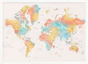 Watercolor world map with countries, Fifi Poster