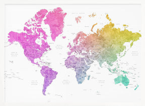 Watercolor world map with countries, Leo Poster