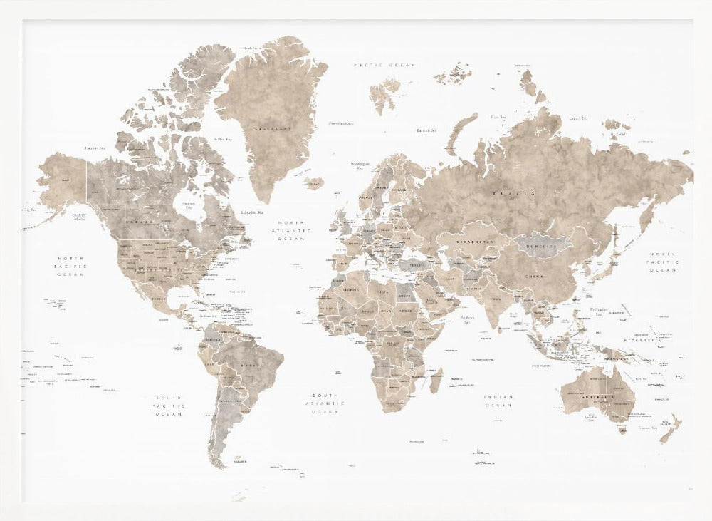 Watercolor world map with countries, Abey Poster