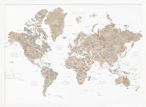 Watercolor world map with countries, Abey Poster