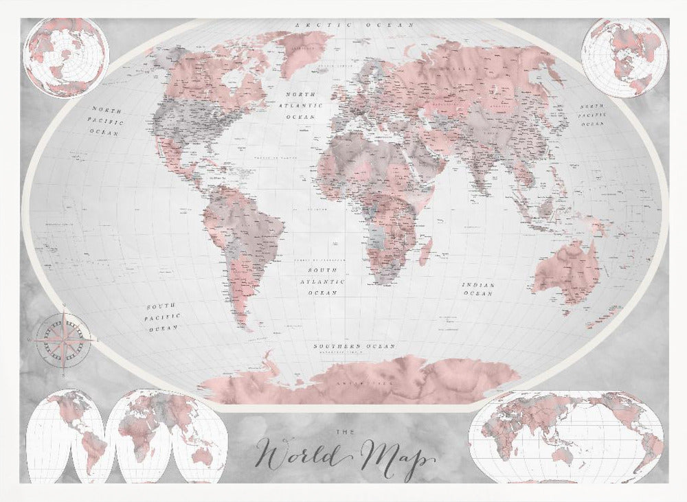 Classic world map in watercolor, Piper Poster