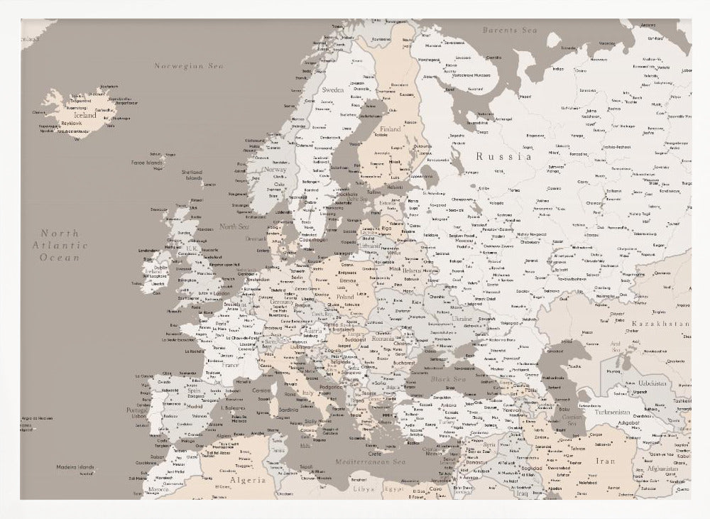 High detail map of Europe in neutrals Poster