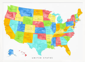 Colorful map of the United States with States and State capitals Poster