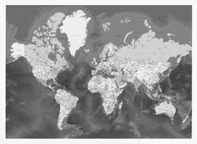 Detailed world map with cities, Patwin Poster