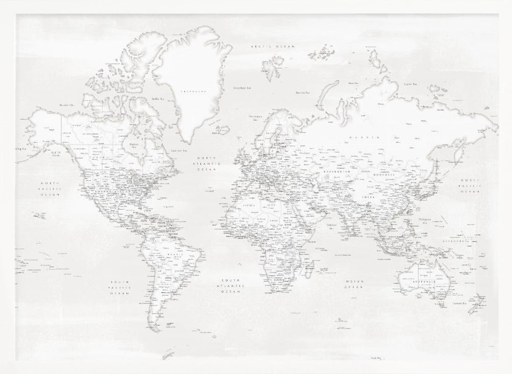 Detailed world map with cities, Maeli white Poster