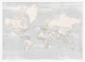 Detailed world map with cities, Maeli pastels Poster