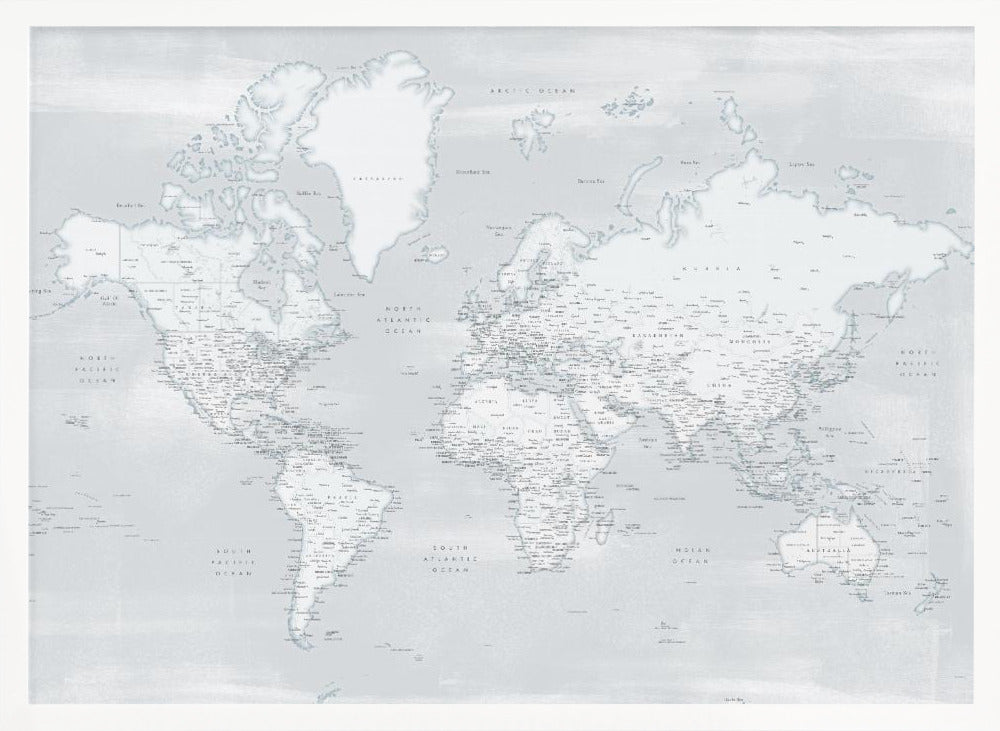 Detailed world map with cities, Maeli cold Poster