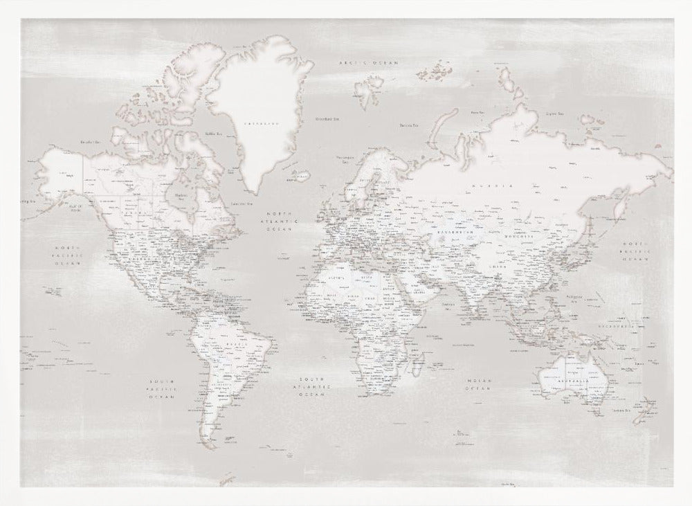 Detailed world map with cities, Maeli warm Poster