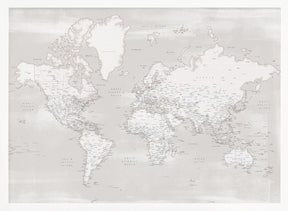 Detailed world map with cities, Maeli warm Poster