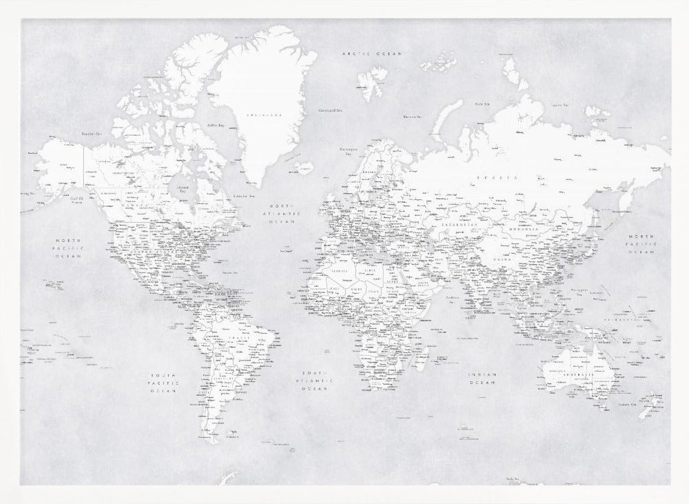 Detailed world map with cities, Siv Poster