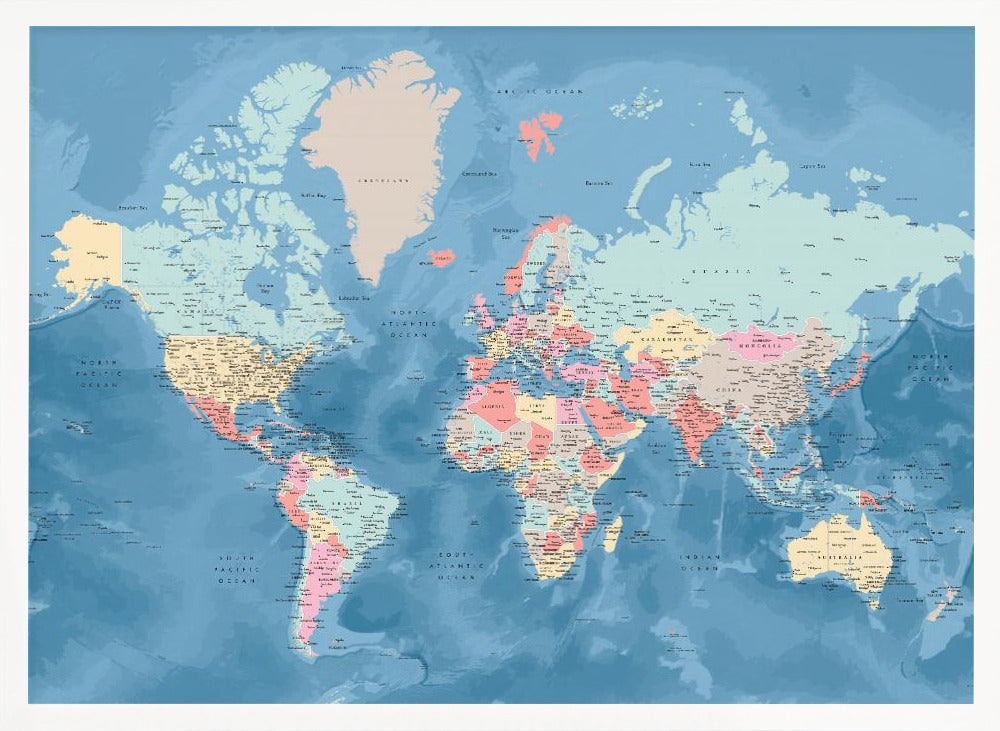 Detailed world map with cities, Vickie Poster