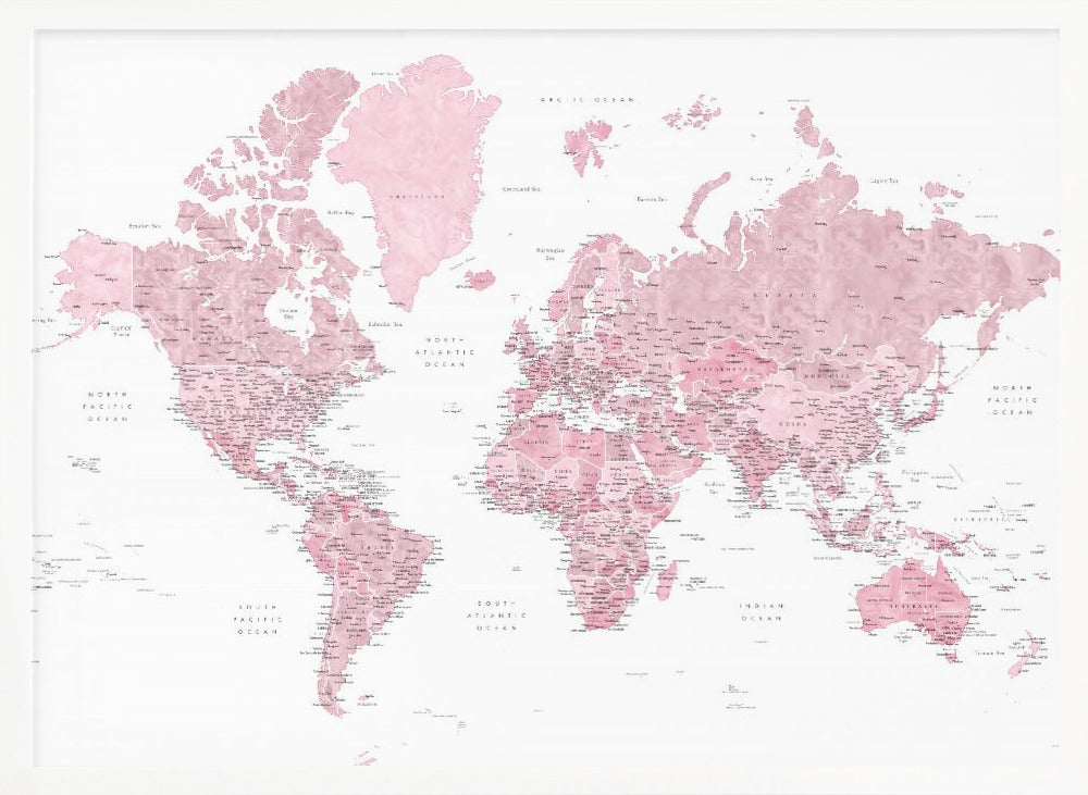 etailed world map with cities, Melit Poster