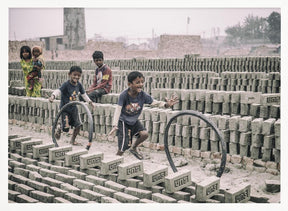 Children games at brickyard in Dhaka Poster