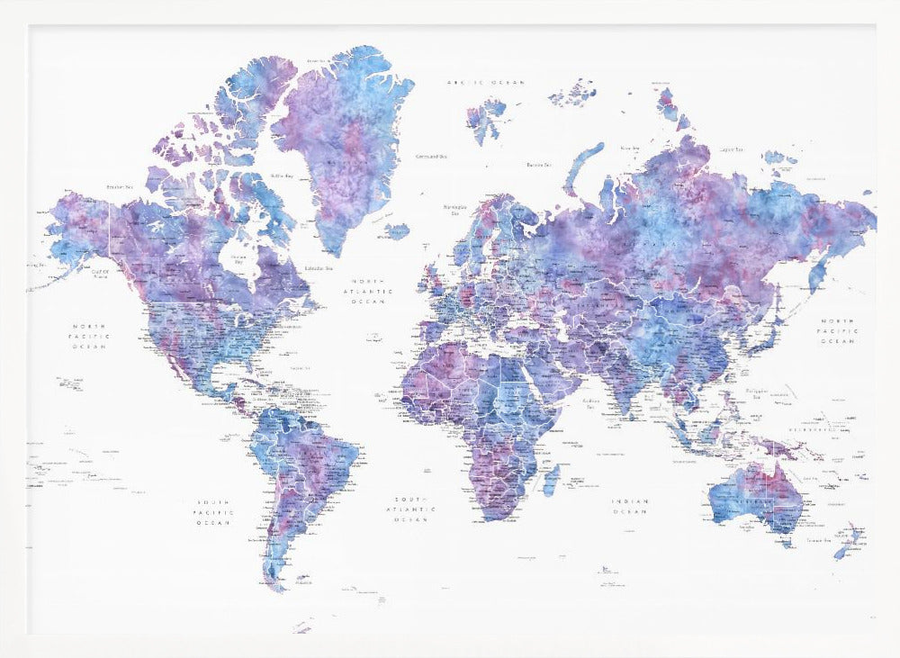 Detailed world map with cities, Raul Poster