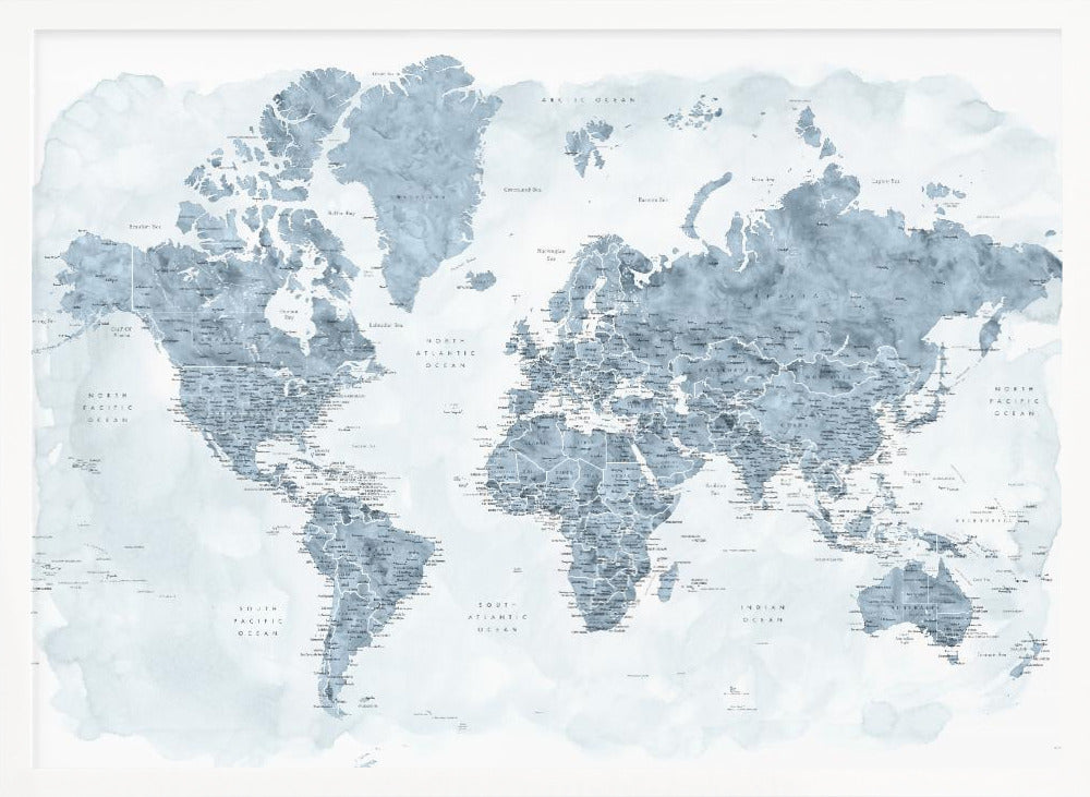 Detailed world map with cities, Jacq Poster