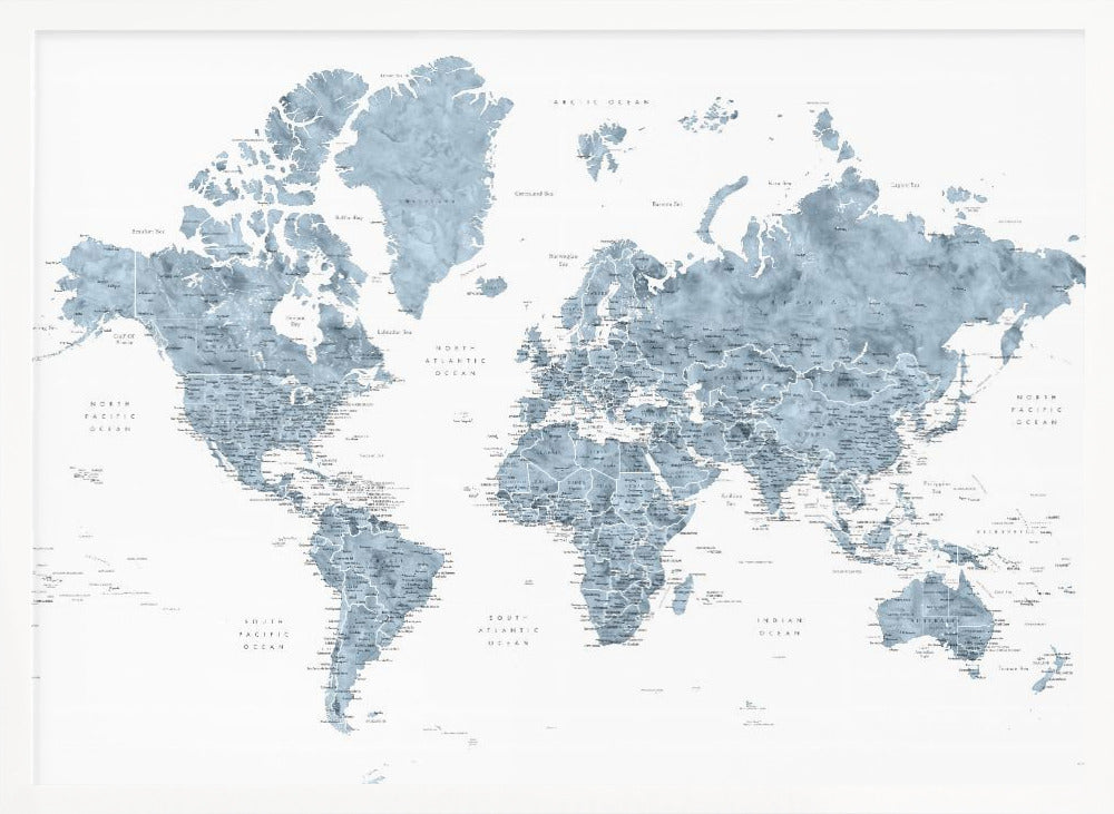 Detailed world map with cities, Ninian Poster