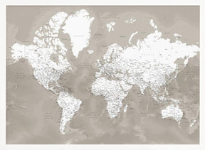 Detailed world map with cities, Orien Poster