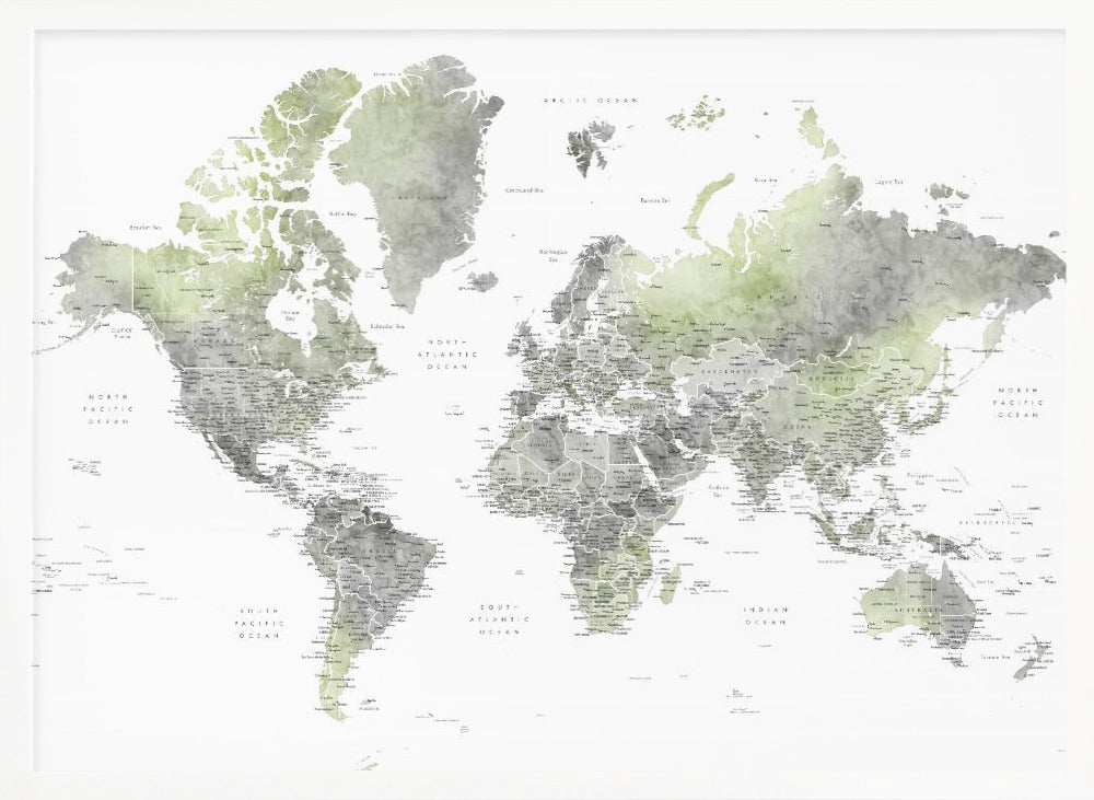 Detailed world map with cities, Hollace Poster