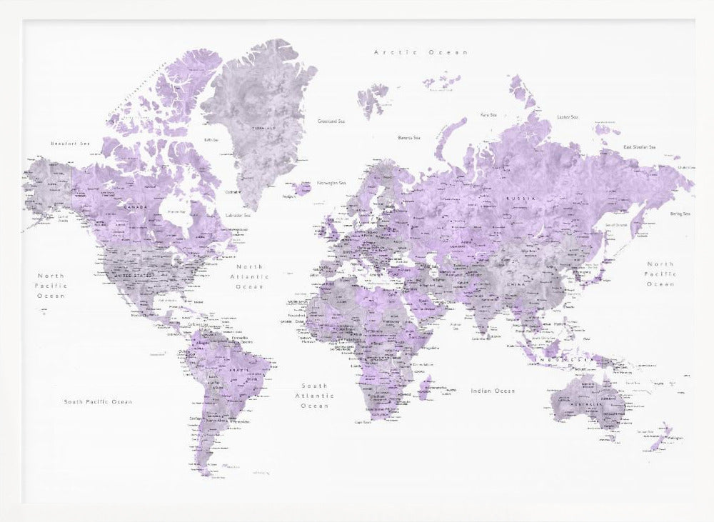 Watercolor world map with cities, Tanya Poster