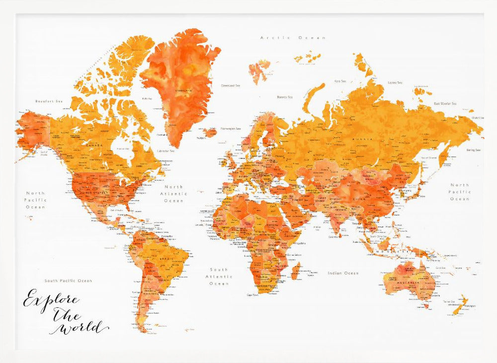 Explore world map with cities, Carlotta Poster