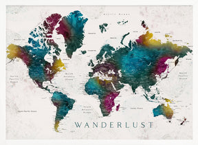 Charleena world map with cities, Wanderlust Poster