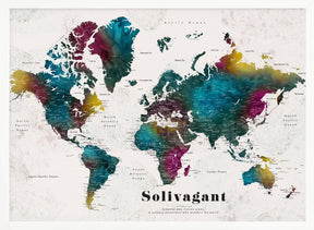 Charleena world map with cities, Solivagant Poster