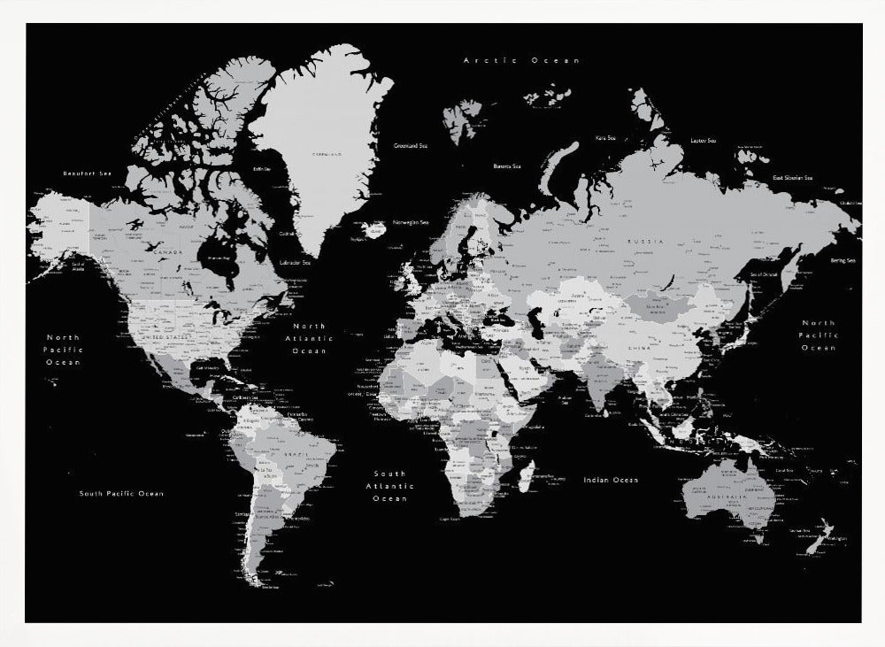 Gray world map with cities, Joseph Poster