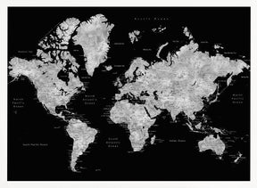 Gray world map with cities, Baibah Poster