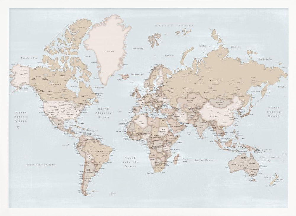 Rustic world map with cities, Renisha Poster