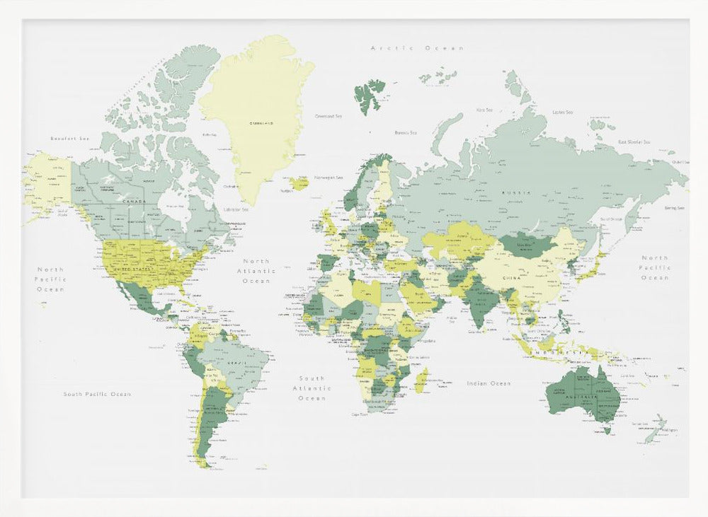 Green world map with cities, Kapueo Poster