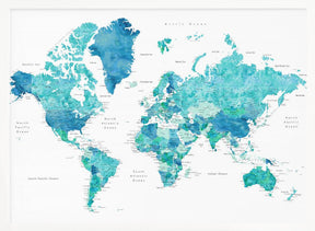 Watercolor world map with cities, Uzziel Poster