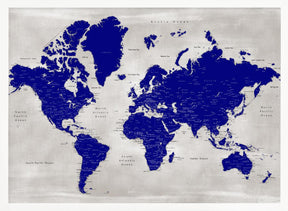 Distressed world map with cities, Delaney Poster