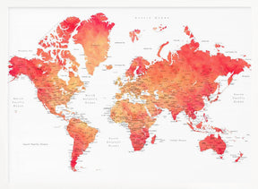 Watercolor world map with cities, Keats Poster