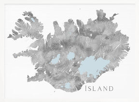 Ísland - Iceland blank map in gray watercolor Poster