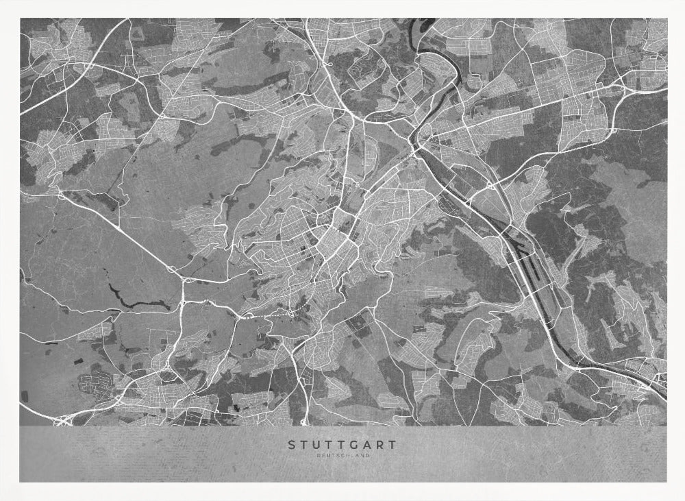 Gray vintage map of Stuttgart downtown Germany Poster