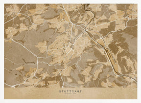 Sepia vintage map of Stuttgart downtown Germany Poster